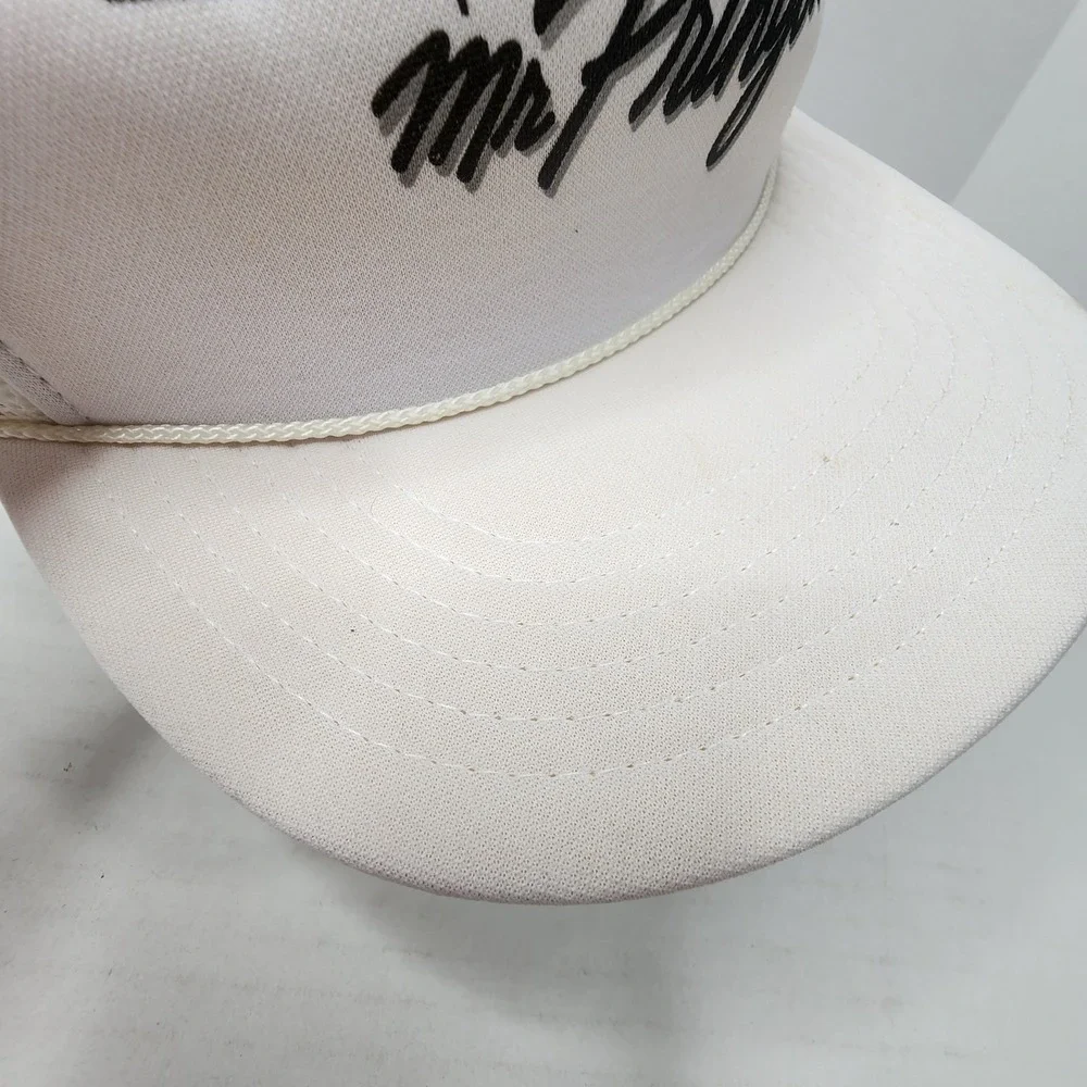 VTG Jif Peanut Butter Presents Mr Pringle's Cap Trucker Snapback Hat White Mesh